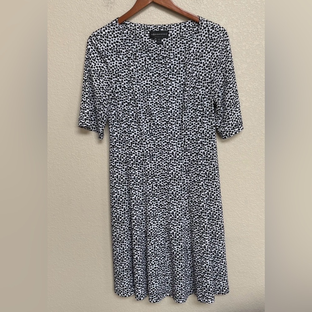 Connected Apparel Black & White Geometric Print‎ Short Sleeve Dress Size 12